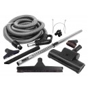 Ensemble pour aspirateur central - boyau 15 m (50') - balai à air - brosse à plancher - brosse à épousseter - brosse pour meubles - outil de coins - manchon téléscopique - supports pour boyau et outils - gris