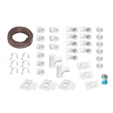 Installation Kit for Central Vacuum - 3 Inlets - with Accessories and Wall Mount Valves