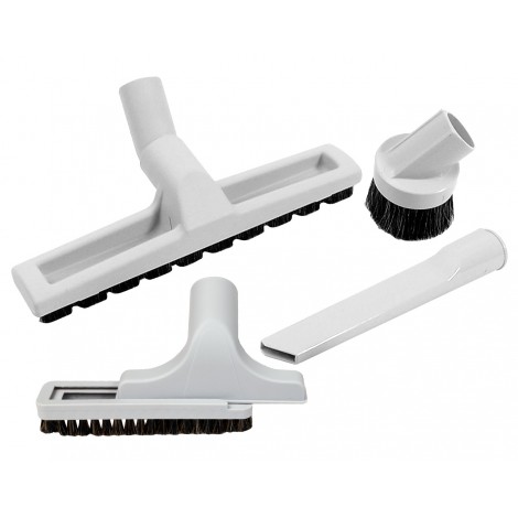 Central Vacuum Brush Kit - Floor Brush on Wheels - Dusting Brush - Upholstery Brush - Crevice Tool - Grey