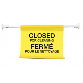 Hanging Poster with Bilingual Inscription: "Closed for Cleaning" - Lock Pole stretches from 4" (10.1 cm) up to 50" (127 cm)