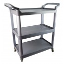 Service / Utility Cart - 3 Shelves - 4 Swivel Casters / Wheels - Grey