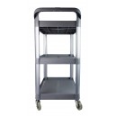 Service / Utility Cart - 3 Shelves - 4 Swivel Casters / Wheels - Grey