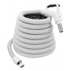 Boyau pour aspirateur central - 12,2 m (40') - poignée ergonomique avec prise caoutchoutée confortable et pivotante à 360° - gris - bouton-barrure - bouton marche-arrêt