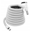 Hose for Central Vacuum - 40' (12,2 m) - Ergonomic Handle with Foam Grip and 360° Swivel - Grey - Button Lock - On/Off Button