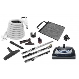 Central Vacuum Kit - 30' (9 m) Electrical Hose - Hose Gas Pump Handle - Power Nozzle - Floor Brush - Dusting Brush - Upholstery Brush - Crevice Tool - 3 Telescopic Wands - Hose and Tools Hangers