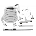 Central Vacuum Cleaner Kit - 40' (12 m) - Hose Gas Pump Handle - Floor Brush - Dusting Brush - Upholstery Brush - Crevice Tool - Telescopic Wand - Plastic Tool Caddy on Wand - Metal Hose Hanger