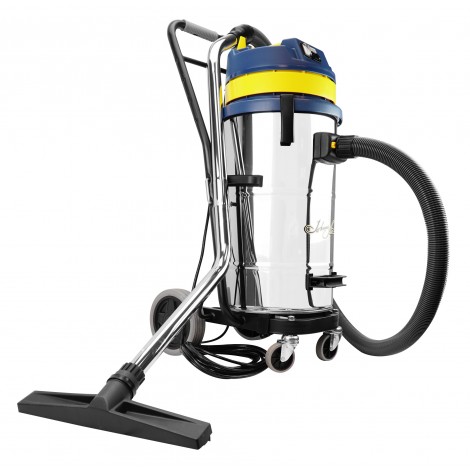 Wet & Dry Commercial Vacuum - Capacity of 7.6 gal (28.8 L) - Metal Tank - On Trolley - Tilting Tank - Electrical Outlet for Power Nozzle - 10' (3 m) Hose - Metal Wands - Brushes and Accessories Included
