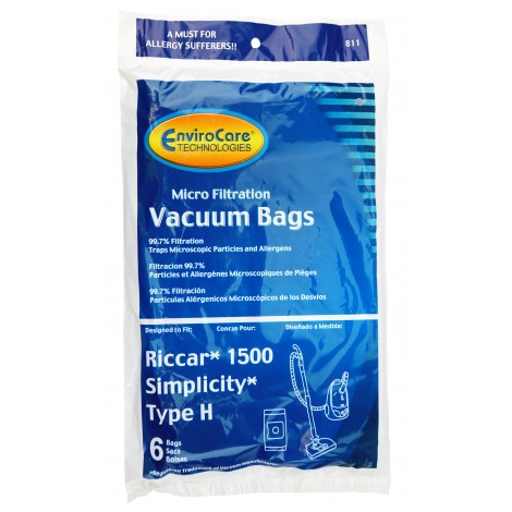 Microfilter Bag for Riccar 1500 and Simplicity Type H - Pack of 6 Bags - Envirocare 811