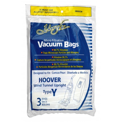 Sac microfiltre pour aspirateur vertical Hoover Wind Tunnel de type Y - paquet de 3 sacs - Envirocare 856