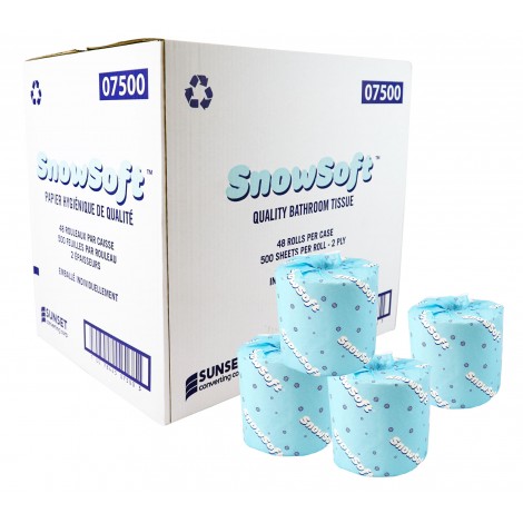 Virgin Bathroom Tissue - 2-Ply - Box of 48 Rolls of 500 Sheets - 4.25" X 3.5" - SUNSET Snow Soft 7500