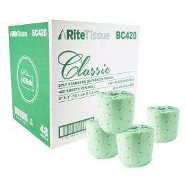100% Biodegradable Bathroom Tissue - 2-Ply - Box of 48 Rolls of 420 Sheets - SUNSET Classic 48420