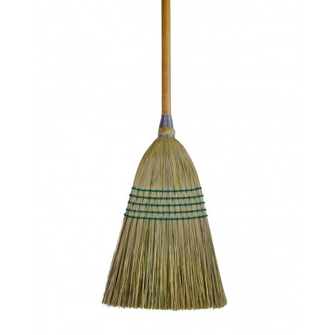 Corn Broom for Domestic and Commercial Use - 10" (25, 4 cm) Cleaning Path - Wooden Handle - 5 strings