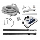 Central Vacuum Accessories Kit - 50' (15 m)  Electrical Hose - Power Nozzle - Floor Brush - Dusting Brush - Upholstery Brush - Crevice Tool - 2 Telescopic Wands - Hose and Tools Hanger